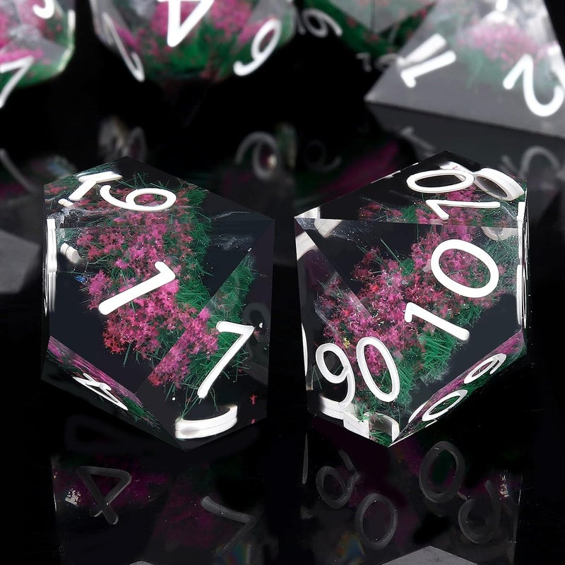 Haxtec Flower D&D Dice Set with Case - Polyhedral Dice, Sharp Edge Resin Dicia for TTRPGs DND Gift - Image 3
